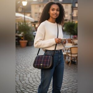 Vintage Burberrys Tartan blue plaid shoulder bag